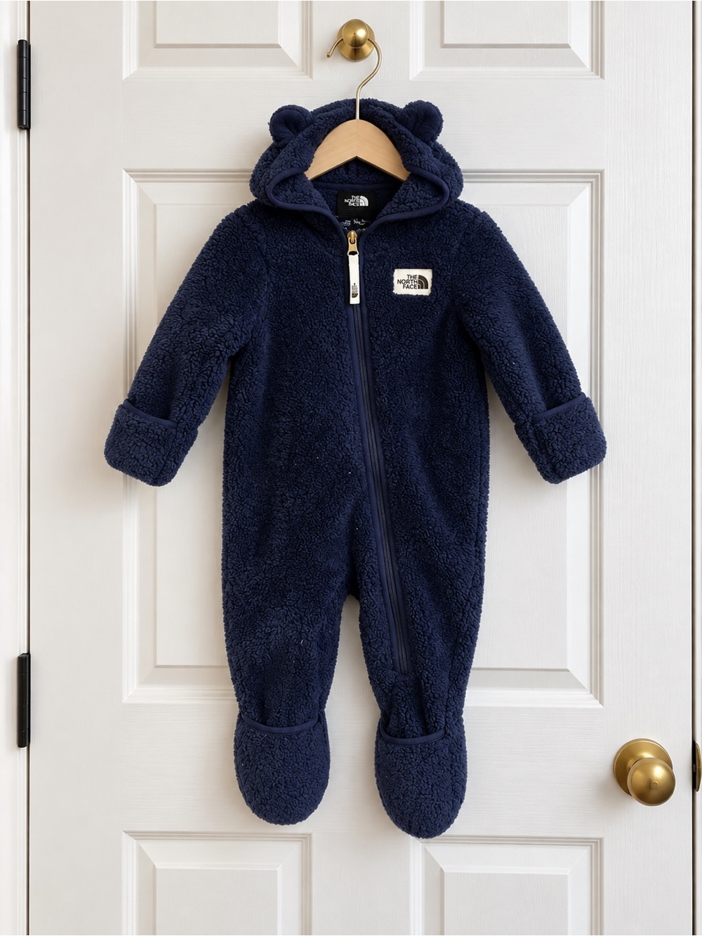 The North Face Baby 12-18M Navy Sherpa Bear Hood Fleece Bunting